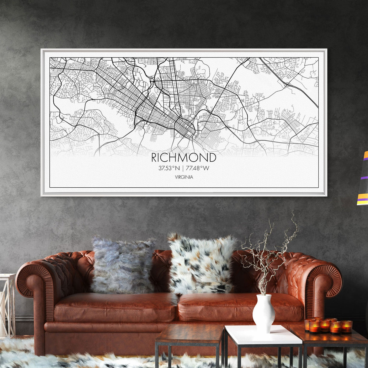 Richmond City Map, Virginia Art, Map Print, Minimalist Wall Art, Wall Art, Canvas Art, Best Gifts For Him, Wall Décor Prints, Horizontal Art