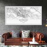 Richmond City Map, Virginia Art, Map Print, Minimalist Wall Art, Wall Art, Canvas Art, Best Gifts For Him, Wall Décor Prints, Horizontal Art