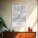 Riverside Street Map, California Map, City Map Art, Minimalist Art, Wall Art, Canvas Print, Office Wall Décor, Gifts For Dad, Travel Print