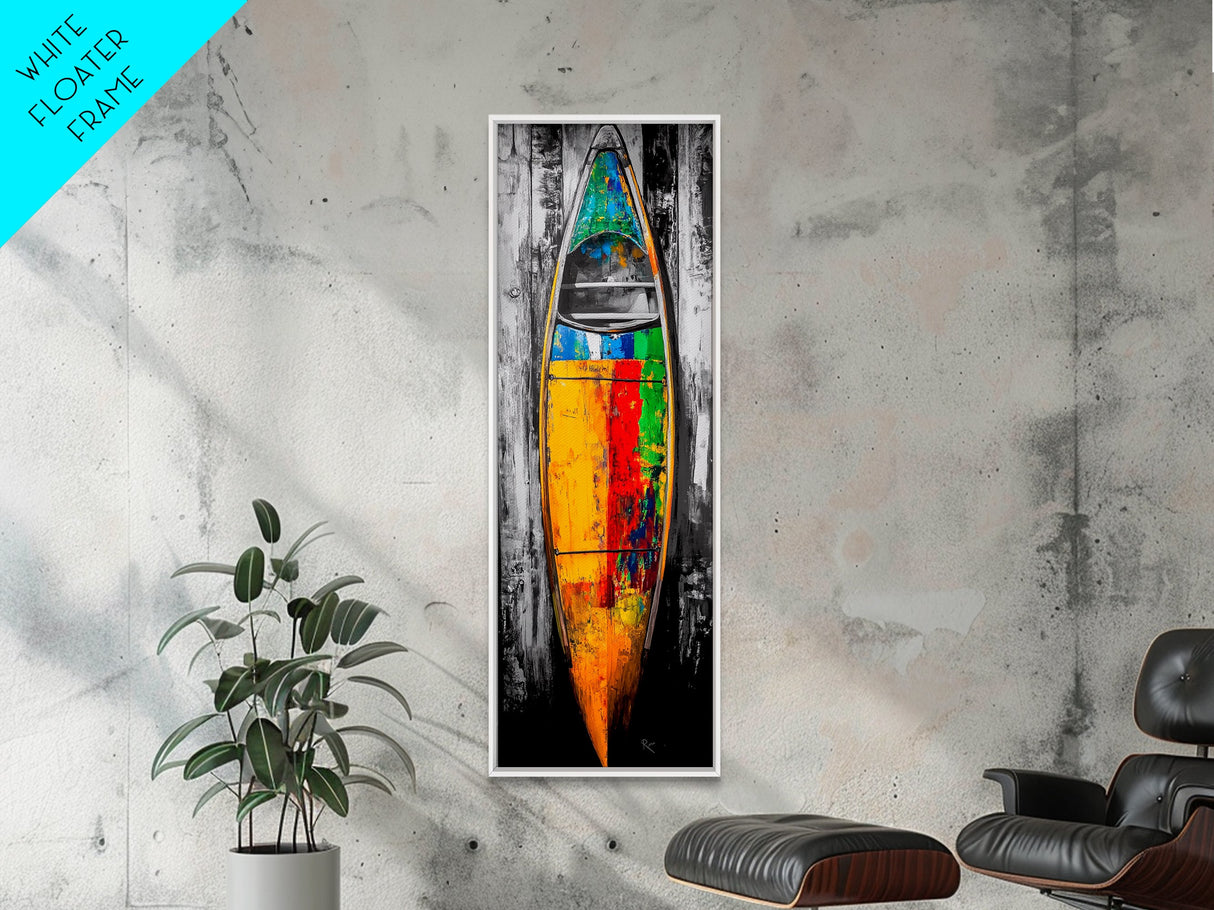 Colorful Canoe Painting Canvas Print Rustic Wall Art Nautical Decor Coastal Art Extra Wide Art Living Room Art Above Couch Art