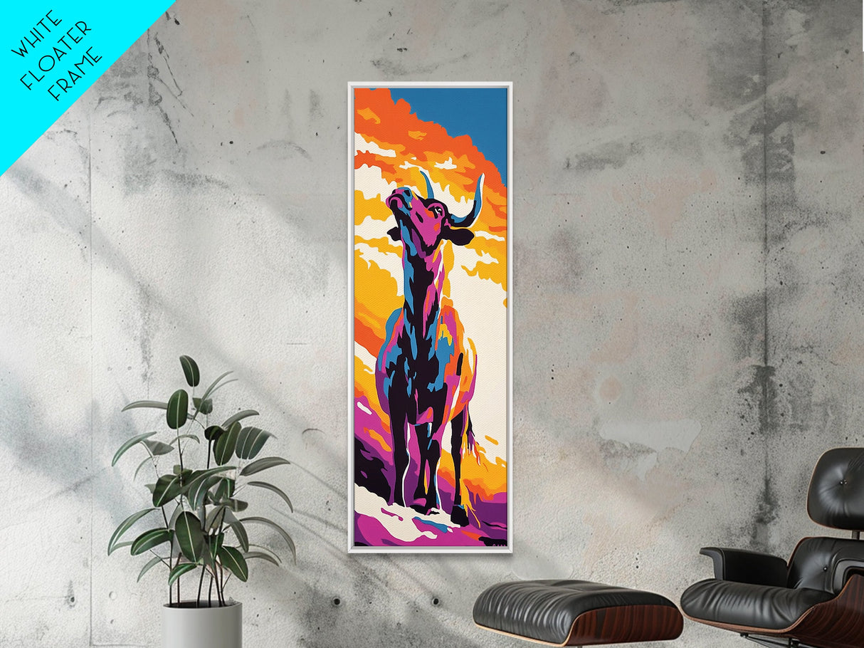 Vibrant Bull Art Framed Canvas Print Colorful Southwest Wall Art, Blotter Art, Chicano Art, Moody Art, Gift Idea, Above Sofa Art