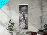 Howling Coyote on Rock Framed Canvas Print | Rustic Western Wall Art | Wildlife Painting | Moody Art | Farmhouse Decor | Gift Idea