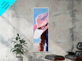 Pink Cowgirl Hat Art Framed Canvas Print, Coastal Cowgirl Wall Art, Light Pink Wall Art, Whimsical Art, Gift Idea for Her, Rustic Decor