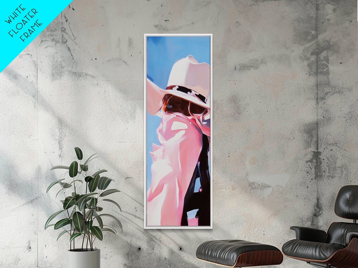 Pink Cowboy Hat Framed Canvas Print pink orange wall art rustic wall art farmhouse art coastal cowgirl wall art bold decor