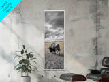 Lone Bison in Field Framed Canvas Print | Rustic Wall Art | Moody Art | Wildlife Painting | Farmhouse Decor | Southwest Wall Art | Gift Idea