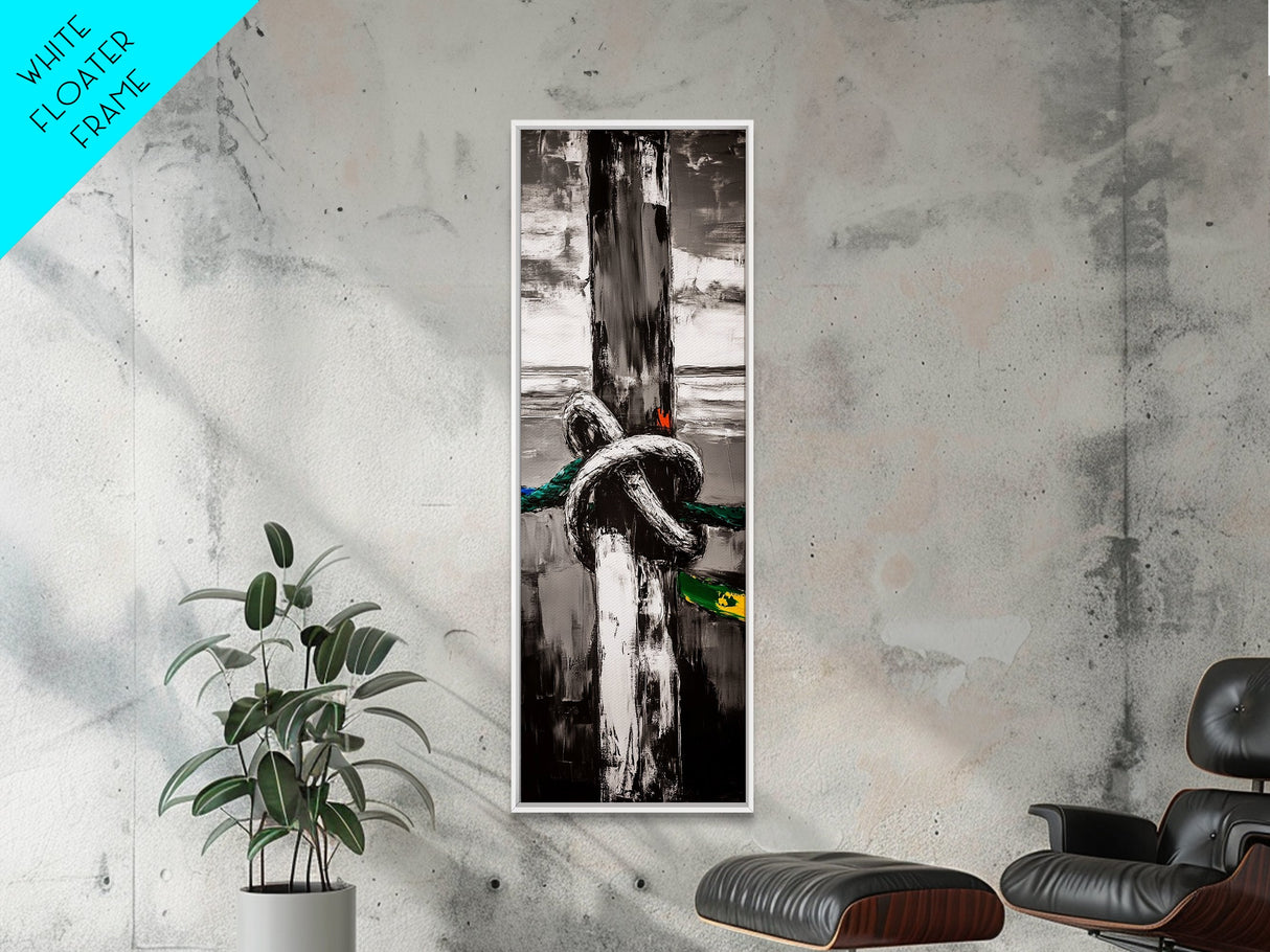 Nautical Rope Painting Canvas Print, Coastal Wall Art, Nautical Decor, Surf Wall Art, Ocean Art, Moody Art, Rustic Art, Maritime Wall Art, Above Couch Art, Coastal Decor, Extra Wide Art, Farmhouse Art, Gift Idea, Nautical Painting