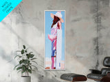 Western Cowgirl Painting Canvas Print, Black Cowgirl Painting, Coastal Cowgirl Wall Art, Tall Narrow Art, Light Pink Wall Art, Moody Art, Minimalist Art, Rustic Art, Vertical Wall Art, Farmhouse Art, Pink Orange Wall Art, Gift Idea