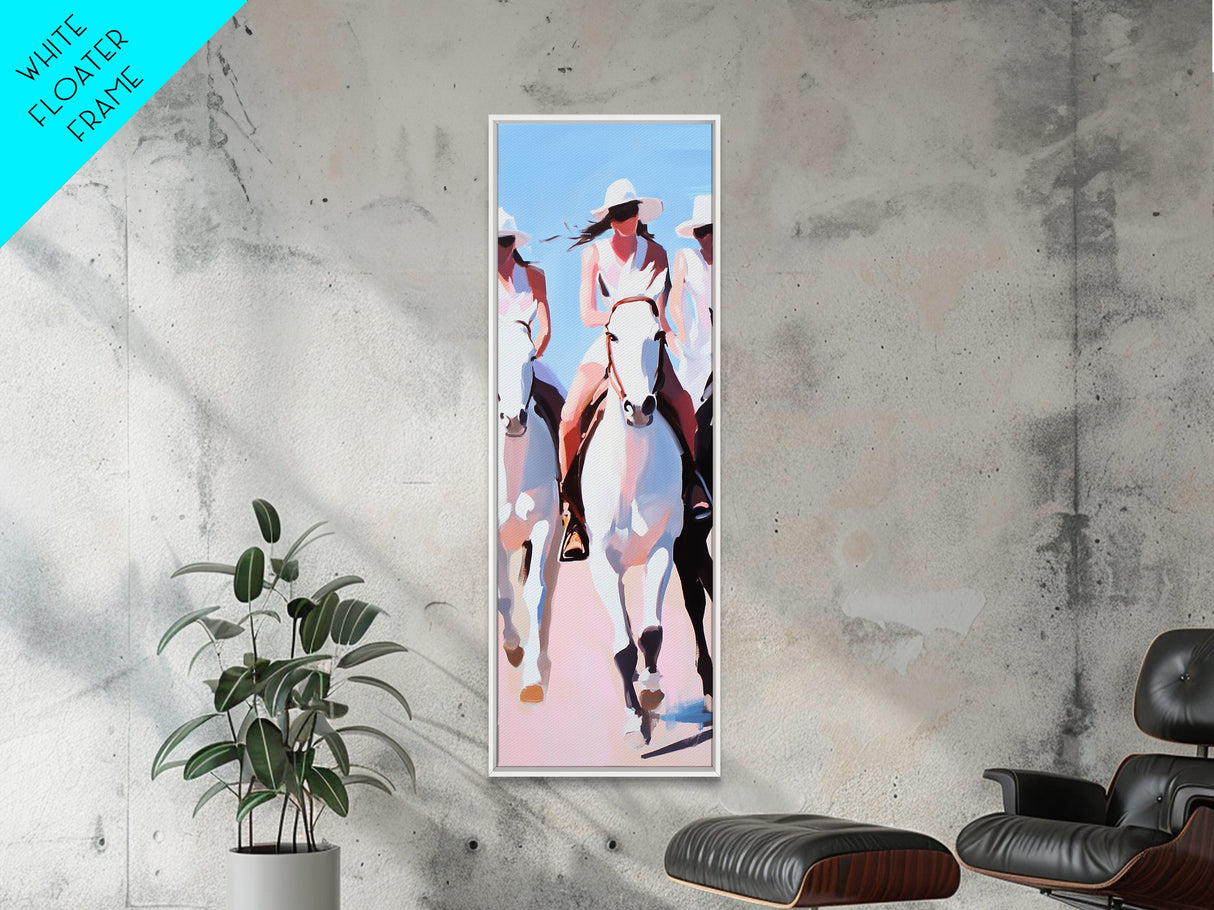 Western Cowgirls Painting Canvas Print, Black Cowgirl Painting, Horse Wall Art, Coastal Cowgirl Wall Art, Farmhouse Art, Rustic Decor, Tall Skinny Art, Vertical Wall Art, Moody Art, Living Room Art, Gift Idea, Modern Wall Decor