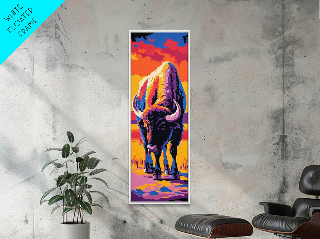 Pop Art Bison Canvas Print Southwest Wall Art Bright Wall Art Tall Narrow Art Colorful Art Above Couch Art