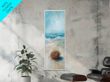 Serene Beach Nest Framed Canvas Print coastal landscape art wabi sabi wall art minimalist art nautical decor ocean painting seascape