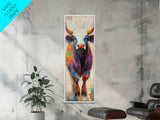 Colorful Bull Painting Canvas Print rustic wall art, barn landscape oil painting, farmhouse art, gift idea him, moody art decor