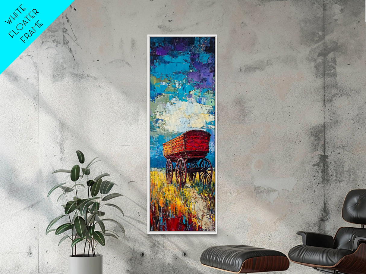 Impressionist Wagon on Blue Canvas Print rustic wall art, farmhouse art, barn landscape oil painting, vintage art, moody art, gift idea him