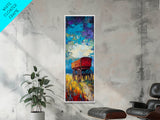 Impressionist Wagon on Blue Canvas Print rustic wall art, farmhouse art, barn landscape oil painting, vintage art, moody art, gift idea him