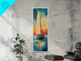 Sailboat at Sunset Framed Canvas Print, Nautical Painting, Coastal Wall Art, Seascape Painting, Nautical Decor, Gift Idea Her
