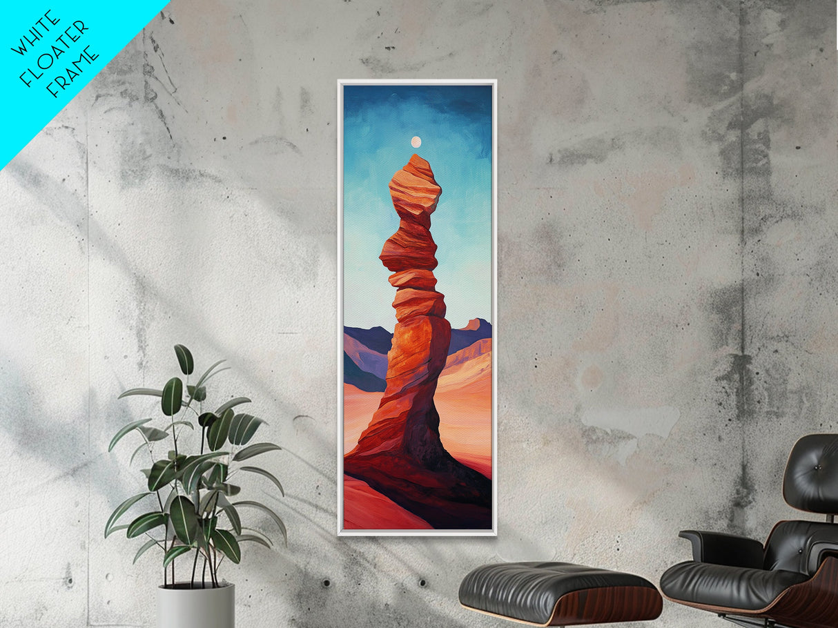 Red Rock Balance Framed Canvas Print, Southwest Wall Art, Joshua Tree Art, Tall Narrow Art, Boho Art, Geometric Wall Art