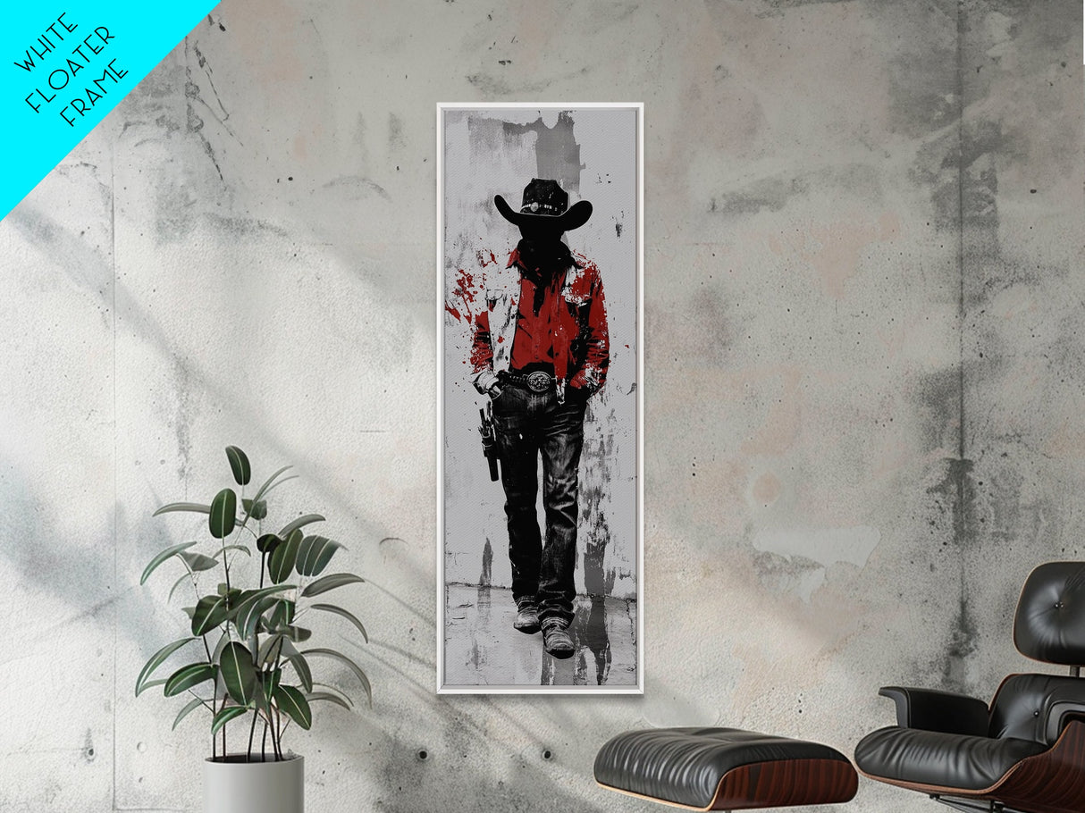 Gunslinger Cowboy Art, Framed Canvas Print, cowgirl painting, rustic wall art, moody art, gift idea, southwest wall art, vintage art