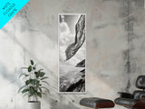 Flowing Fabric Over Ocean, Framed Canvas Print, wabi sabi art, coastal decor, boho art, minimalist art, above couch art, panoramic painting