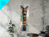 Totem Pole Framed Canvas Print tribal art rustic decor abstract painting blue and green wall art moody art tall narrow art unique wall art