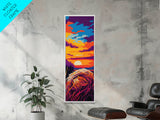 Sunset Hay Bale Framed Canvas Print pink orange wall art rustic decor countryside art barn landscape oil painting warm wall art fall decor