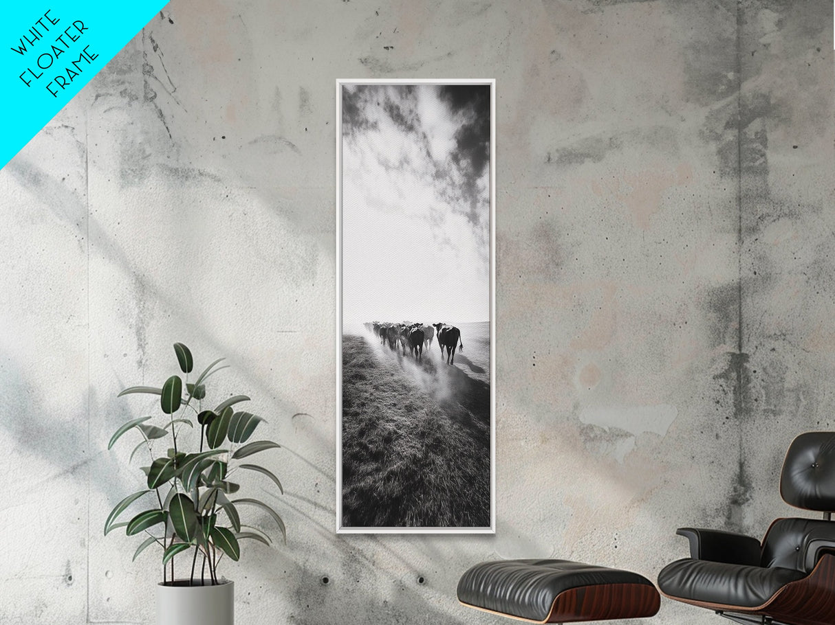 Dusty Cattle Drive, Western Landscape, Framed Canvas Print, Rustic Wall Art, Moody Art, Extra Wide Art, Southwest Wall Art