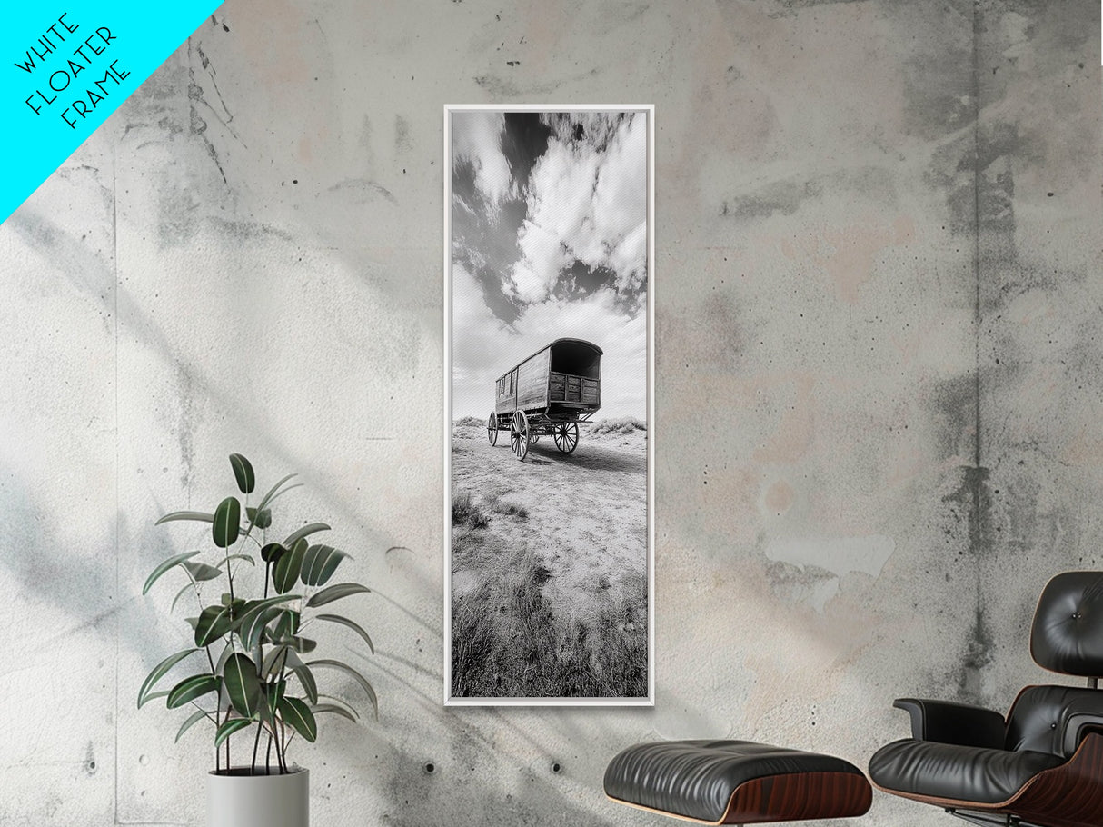 Pioneer Covered Wagon, Rustic Wall Art, Framed Canvas Print, Farmhouse Art, Western Décor, Minimalist Art, Extra Wide Art