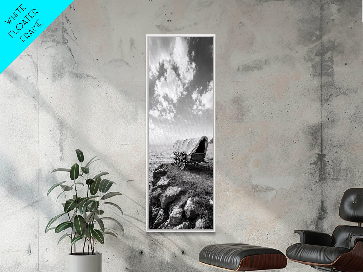 Western Wagon, Coastal Landscape Art, Framed Canvas Print, Rustic Wall Art, Nautical Décor, Extra Wide Art, Minimalist Wall Art