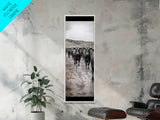 Western Cattle Drive Framed Canvas Print | Rustic Farmhouse Art | Moody Art | Vintage Cowboy Painting | Above Sofa Wall Art | Gift Idea