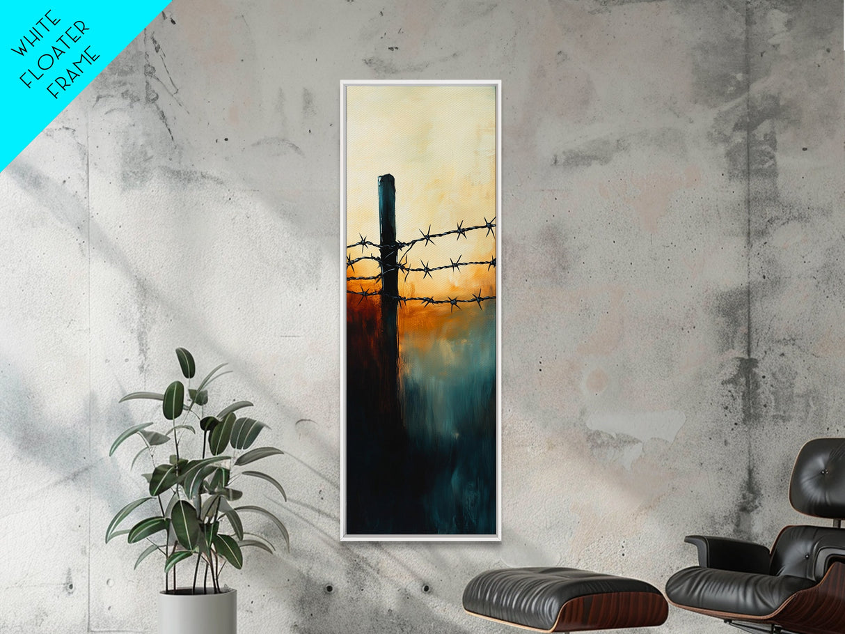 Barbed Wire watercolor, Canvas Print, rustic décor, landscape painting, moody art, southwest wall art, coastal landscape art, farmhouse art