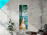 Tranquil Lake Dock Landscape Painting Framed Canvas Print | Coastal Landscape Art | Nautical Wall Art | Lake Tahoe Art | Ocean Decor