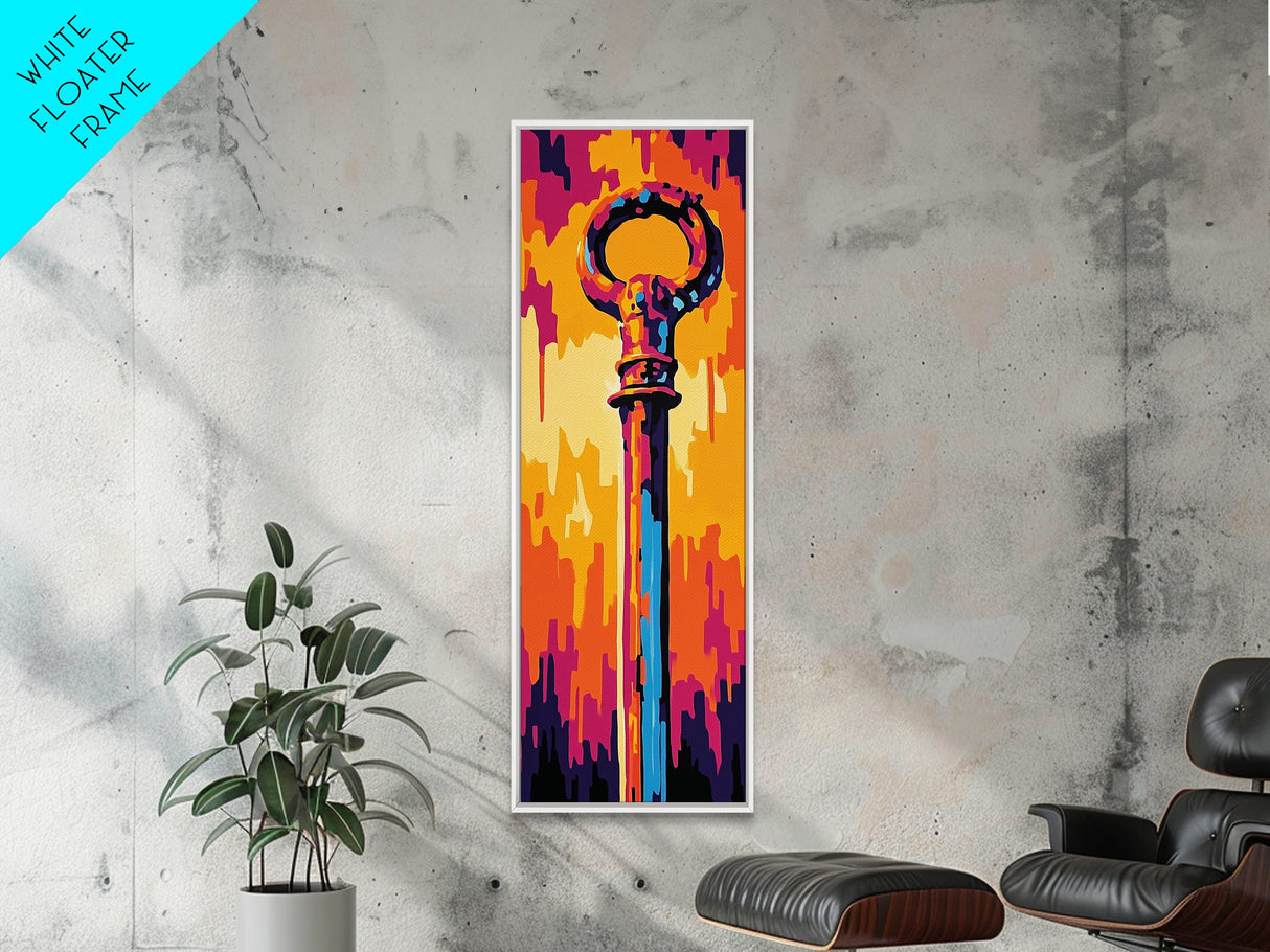 Bold Pop Art Key Painting Framed Canvas Print | Graffiti Wall Art | Blotter Art | Retro Wall Art | Colorful Modern Decor