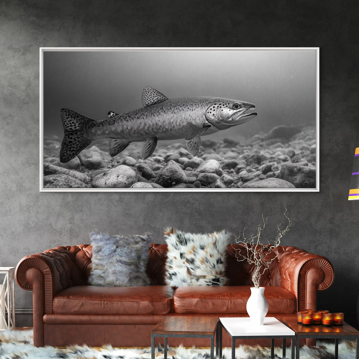Trout, Fly Fishing Art, Rustic Decor, Coastal Wall Art, Lake Tahoe Art, Fishing Art, Nautical Painting, Framed Canvas Print
