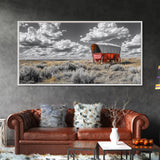 Red Covered Wagon Canvas Print | Rustic Farmhouse Art | Southwest Wall Art | Landscape Painting | Moody Art | Above Couch Art | Extra Wide Art