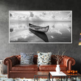 Tranquil Canoe Reflection, lake Tahoe art, nautical decor, seascape painting, coastal landscape art, panoramic painting, framed canvas print
