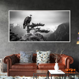 Majestic Bald Eagle, pine tree art, bird art, nature photography, mountain painting, wildlife art, extra wide art, framed canvas print