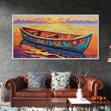 Sunset Canoe, seascape painting, coastal painting, nautical wall art, above sofa art, ocean decor, bright colors, Canvas Print