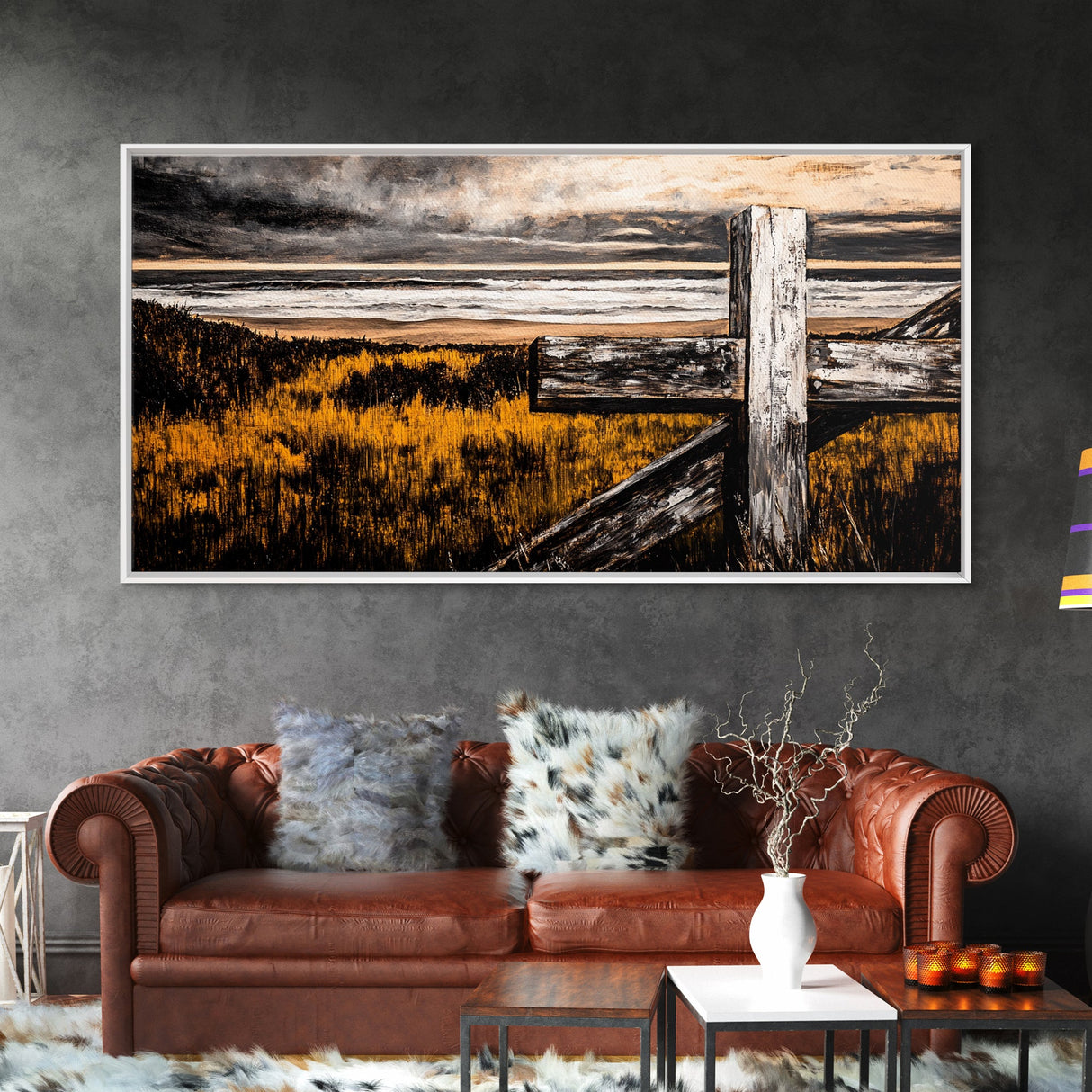 Rustic Cross, coastal landscape art, farmhouse art, nautical wall art, inspirational wall decor, beach house decor, Canvas Print