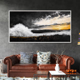 Ocean Waves, coastal wall art, nautical painting, seascape painting, moody art, extra wide art, framed canvas print, panoramic painting