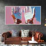 Hands Abstract Art, Pop Art Painting, Whimsical Art, Pink and Blue Wall Art, Modern Decor, Framed Canvas Print, Unique Gift Idea