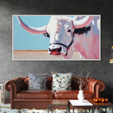 Longhorn Cow Portrait, Rustic Farmhouse Wall Art, Southwest Decor, Western Painting, Framed Canvas Print, Country Living Gift Idea