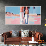 White Boots Painting, Southwest Wall Art, Country Western Aesthetic, Pink and Blue Art, Framed Canvas Print, Rustic Decor, Extra Wide Art