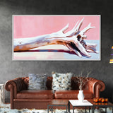 Driftwood, wabi sabi art, rustic decor, framed canvas print, minimalistic art, light pink wall art, extra wide art, boho art