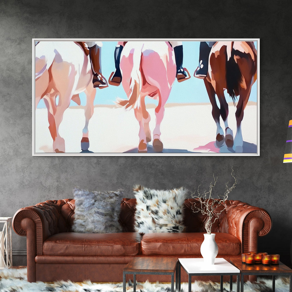 Cowboy Riders, vintage horse art, rustic wall art, western art, coastal cowgirl wall art, panoramic art, framed canvas print