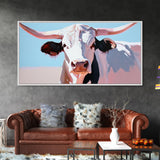 Bull And Bear Art, Rustic Wall Art, Farmhouse Art, Vintage Western Painting, Coastal Cowgirl Art, Framed Canvas Print, Above Couch Art