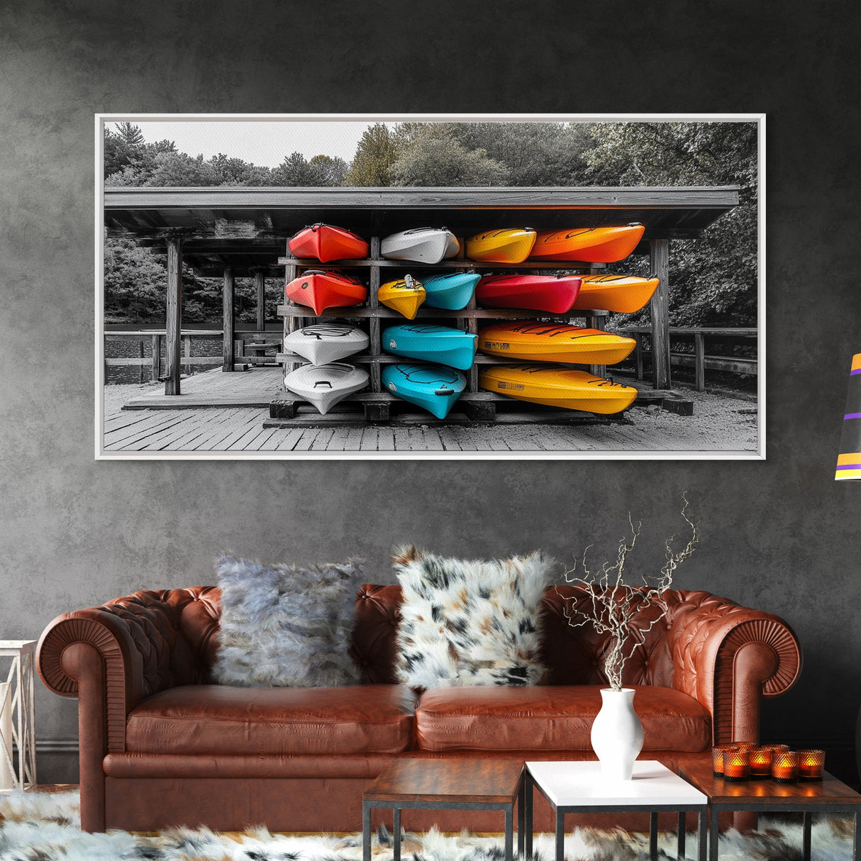 Vibrant Kayak Storage Canvas Print Coastal Decor Nautical Painting Lake Tahoe Art Horizontal Wall Art Gift Idea Living Room Art