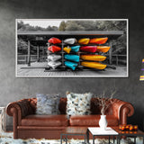 Vibrant Kayak Storage Canvas Print Coastal Decor Nautical Painting Lake Tahoe Art Horizontal Wall Art Gift Idea Living Room Art