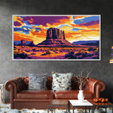 Monument Valley, desert painting, southwest wall art, mountain painting, boho art, panoramic art, Canvas Print, rustic wall art, cowboy gift