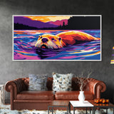 Swimming Otter, Coastal Wall Art, Nautical Decor, Rustic Wall Art, Blue And Green Wall Art, Framed Canvas Print, Gift Idea, Horizontal Wall Art