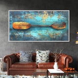 Rustic Oar, Coastal Decor, Nautical Wall Art, Teal Wall Art, Wabi Sabi Art, Gift Idea Him, Above Sofa Art, Framed Canvas Print, Boho Art