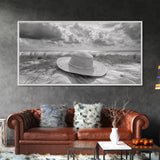 Straw Hat, Coastal Landscape Art, Wabi Sabi Art, Beach Wall Art, Rustic Decor, Extra Wide Art, Coastal Cowgirl Art, Canvas Print