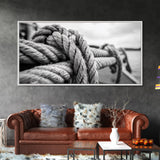 Nautical rope, rustic art, coastal decor, nautical wall art, maritime painting, extra wide art, panoramic painting, framed canvas print